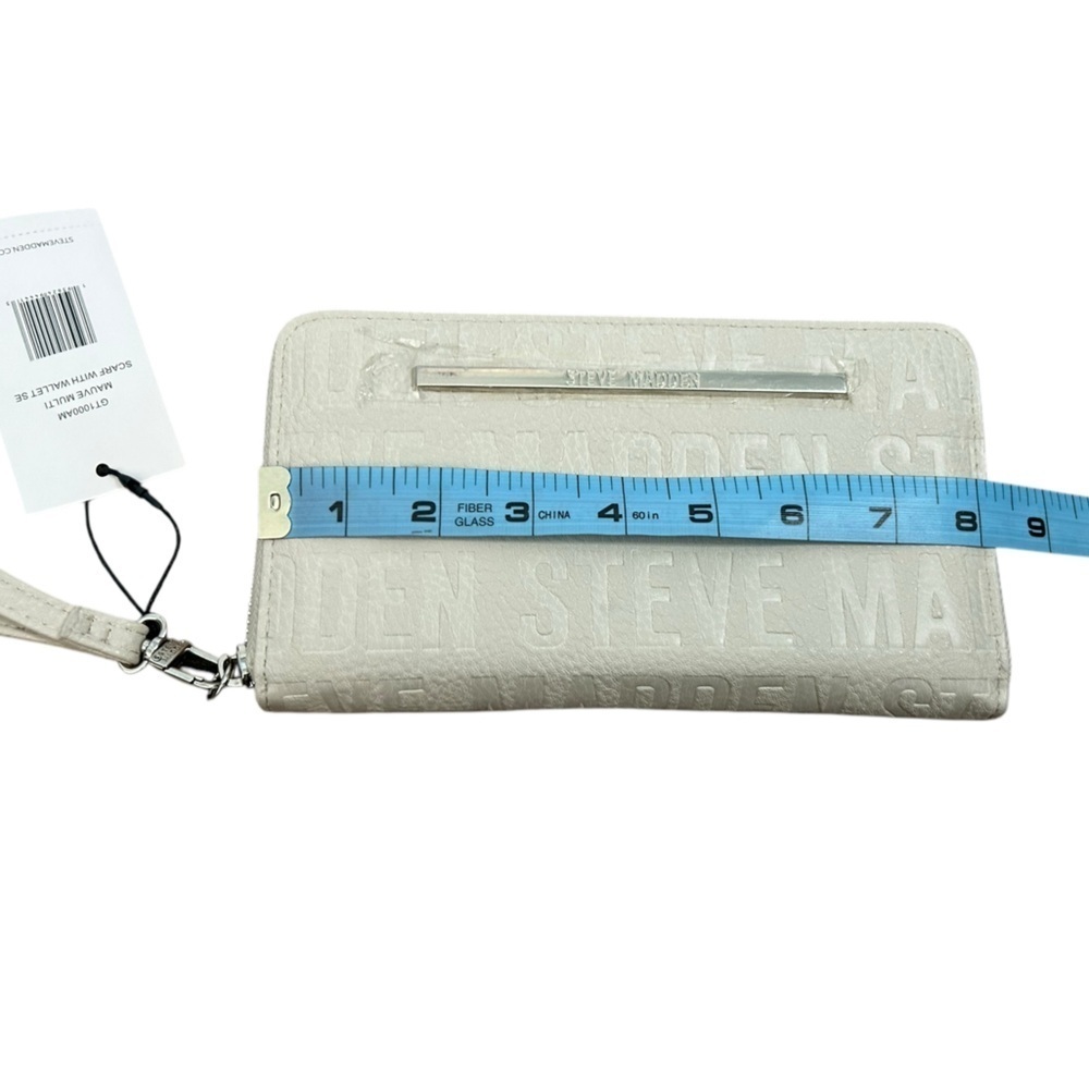 Steve Madden Cream Stamped Logo Zip Around Organizer Wristlet Wallet NWT - Picture 8 of 11
